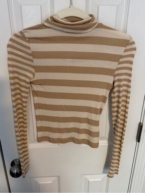 Madewell Beige & Cream Striped Turtleneck Long-Sleeve Top